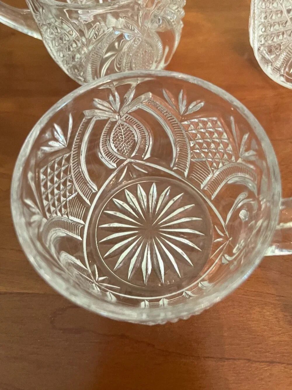 5 EAPG crystal punch cups pineapple and fan pattern